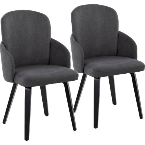 Dahlia Dining Chair in Black Wood, Chrome & Grey Fabric (Set of 2)